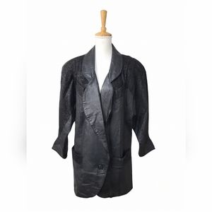 VINTAGE ATLANTIC BEACH GENUINE LEATHER JACKET WOMENS SIZE MEDIUM BLACK EMBOSSED
